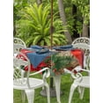 thumbnail image 2 of Outdoor Tablecloth with Umbrella Hole and Zipper, Christmas Round Table Cloth 54 Inch Waterproof Tablecloth, Red Cardinal Poinsettia Hut Berry Pine Needles Picnic Table Cover for Patio Camping, 2 of 7