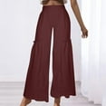thumbnail image 2 of Lovskoo Wide Leg Pants for Women Cotton and Linen Summer Casual Solid Color Pockets Elastic High Waisted Long Pants Pants Burgundy, 2 of 7