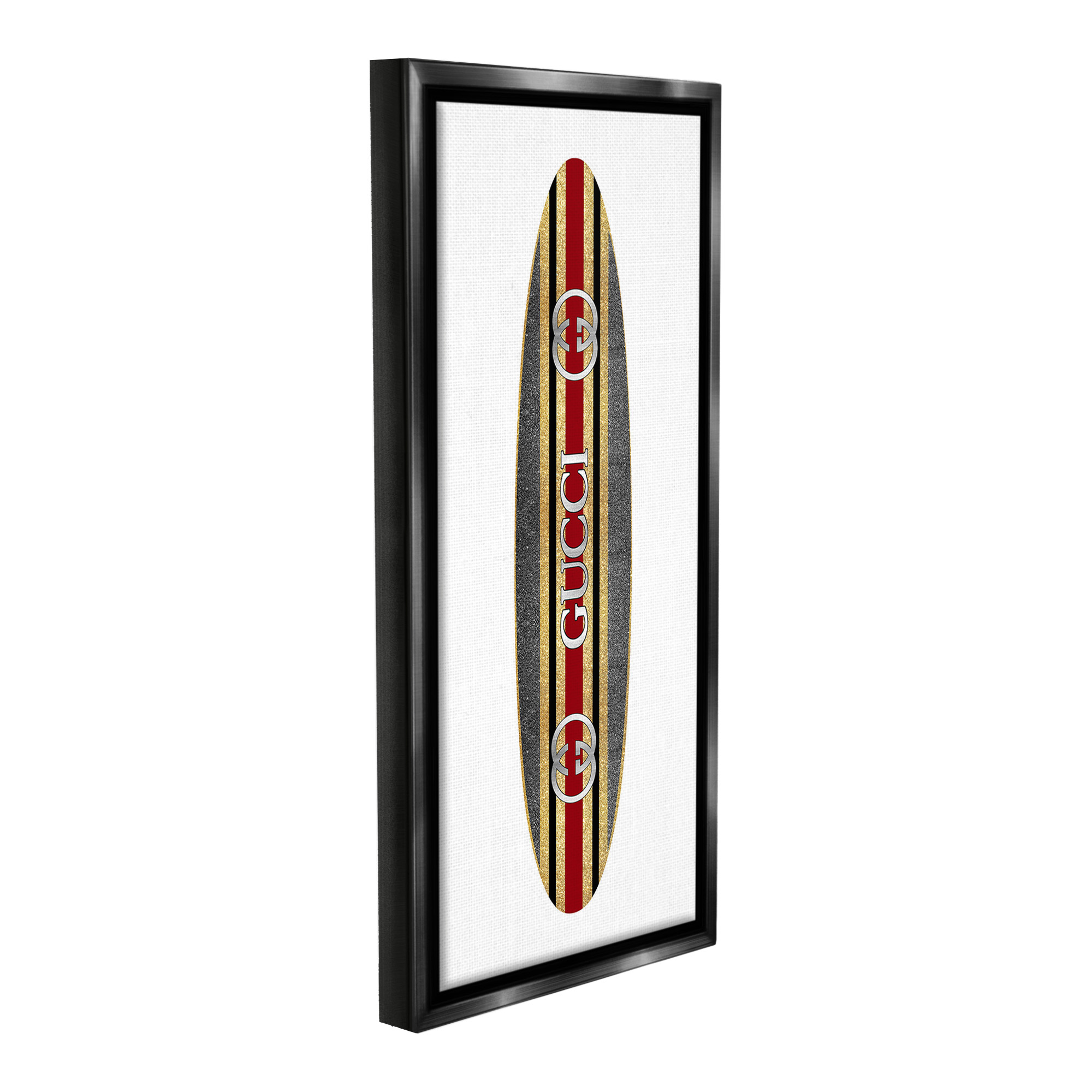 Stupell Industries Fashion Brand Surfboard Nature Painting Black Floater Framed Canvas Art Print Wall Art, 14 x 31