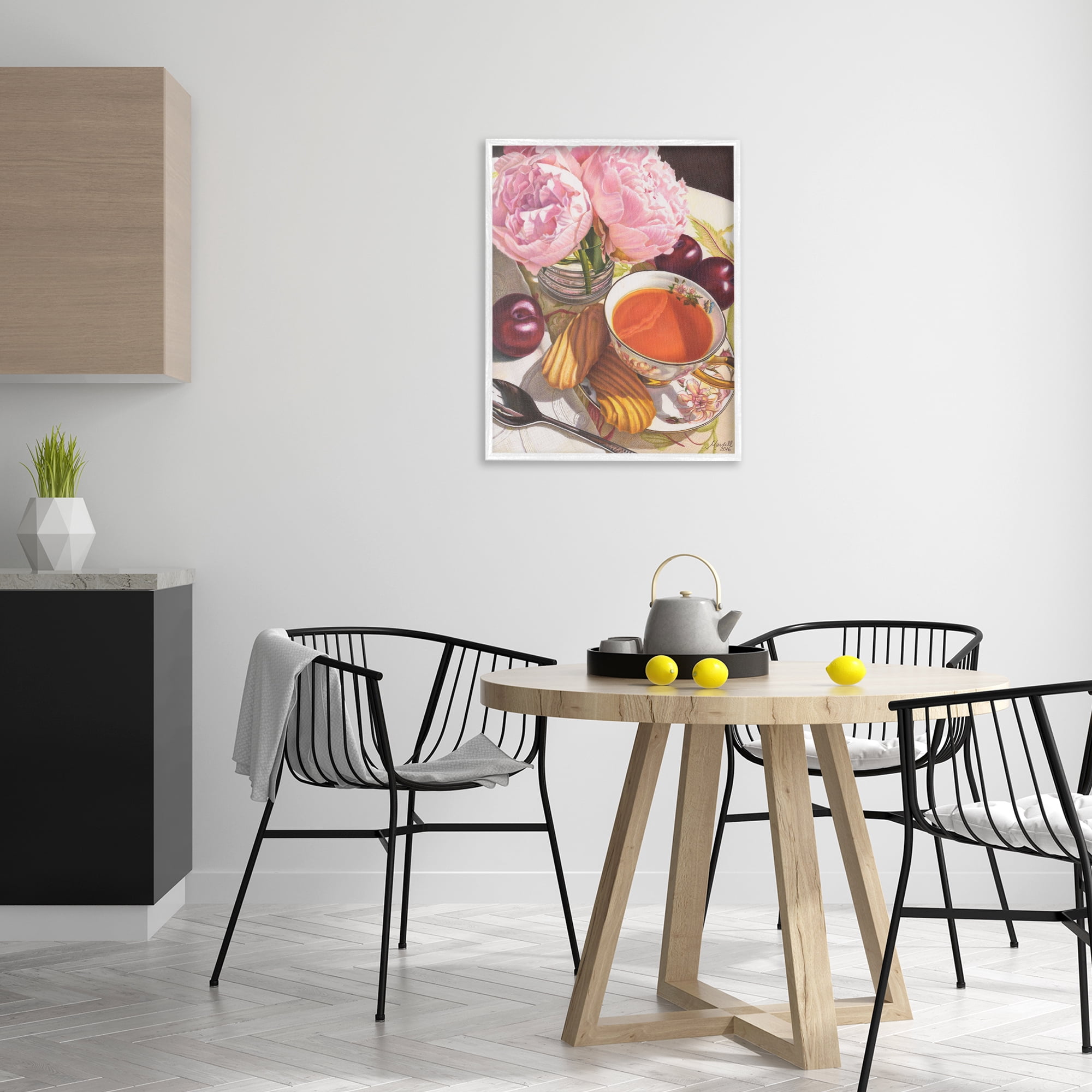 Stupell Industries Tea with Peonies & Plums Food & Beverage Painting White Framed Art Print Wall Art, 24 x 30