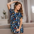 thumbnail image 3 of Honeii Space Dog Print Women's Loose Short Sleeve Nightgown, Soft Cotton Sleepwear, Comfy Loose Fit Pajama Dress for Sleep and Lounge, 3 of 6
