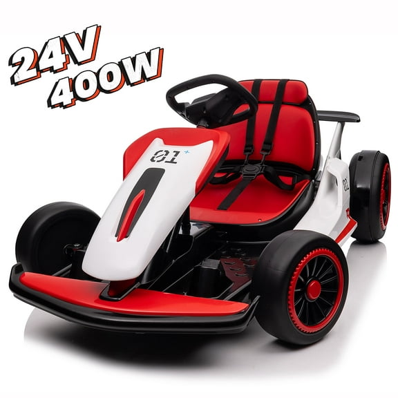 Joyracer 24V Ride on Toys, Kids Electric Go Kart 400W Motor Power Car Wheel for Kids, 6-9MPH, Outdoor Toys, Bluetooth/Music, Age 6 , Red