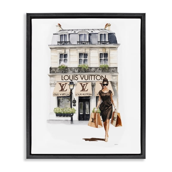 Stupell Industries Art Deco Fashion Girl Shopping Black Floating Frame Canvas Art, 17 x 21, by Amanda Greenwood