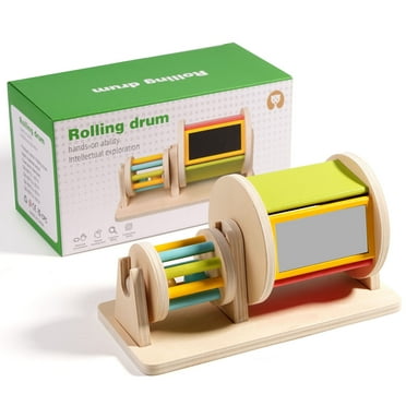 Qocolhg Montessori Spinning Drum Baby Musical Toy for 6-12 12-18 Months Infant,Toddler Tummy Time Toys 1-3,Newborn Learning Educational,Wooden Spinning Rainbow Christmas Birthday Gift for Boy Girls