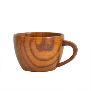 Howay Flat Bottom Mug with Wood Lid, Ceramic Tea Cup for Coffee Warmer, Flat Bottomed, Wooden Handle, 14oz