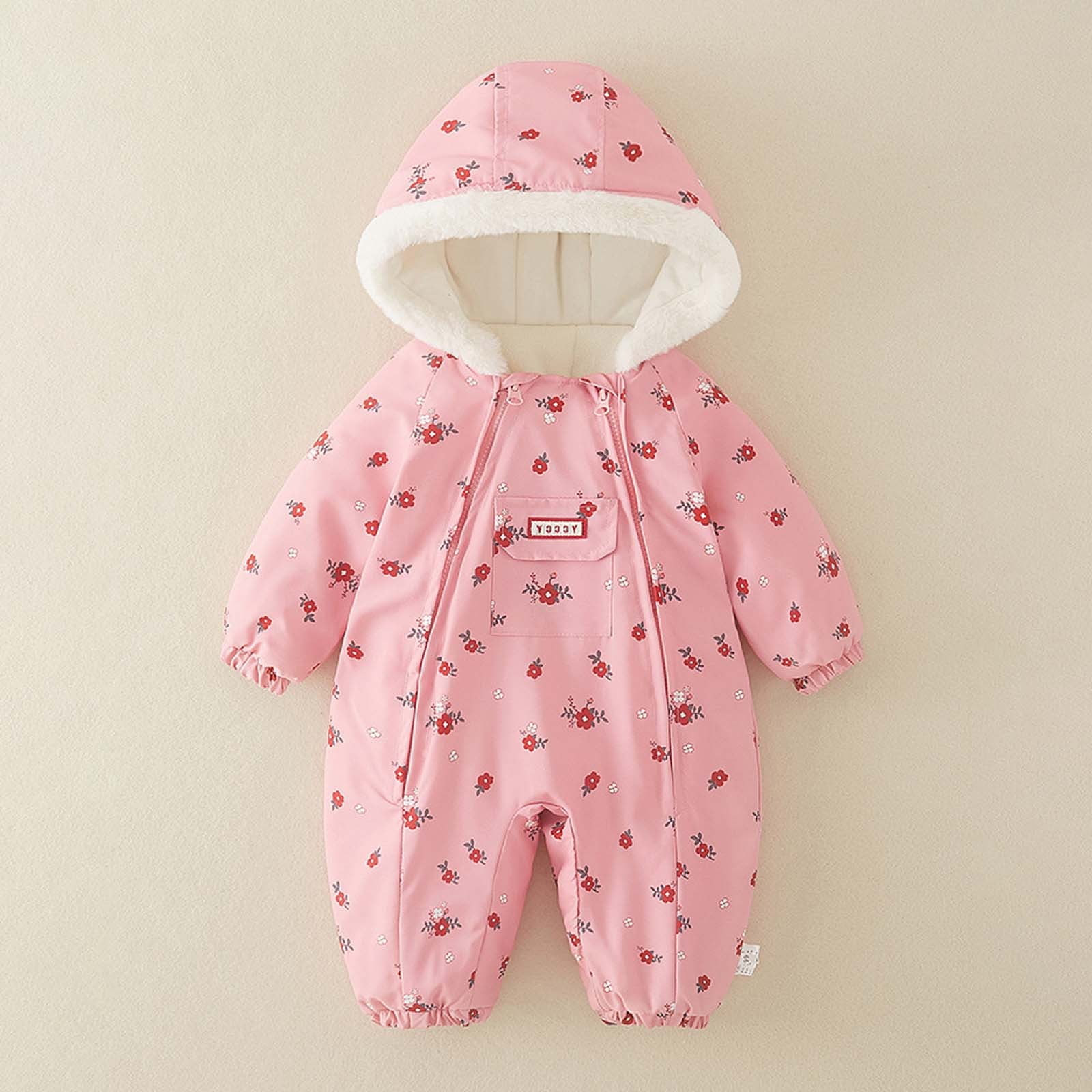 CAIVO Winter Thermal Baby Boys Romper Jumpsuit Warm Windproof Outdoor All Day Comfort Onesie Holiday Bodysuits Long Sleeve Hood One-Pieces