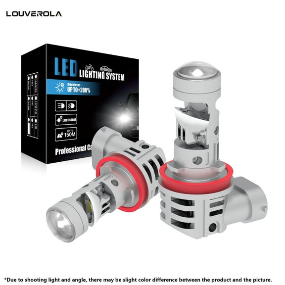 LOUVEROLA 2 Pack H11 LED Mini Projector Lens Headlight Bulbs, New Generation 80W 16000 Lumen Super Brighter Led Lights with Fan, Halogen Replace Low Beam, 6500K White, Head Fog Light, Plug and Play