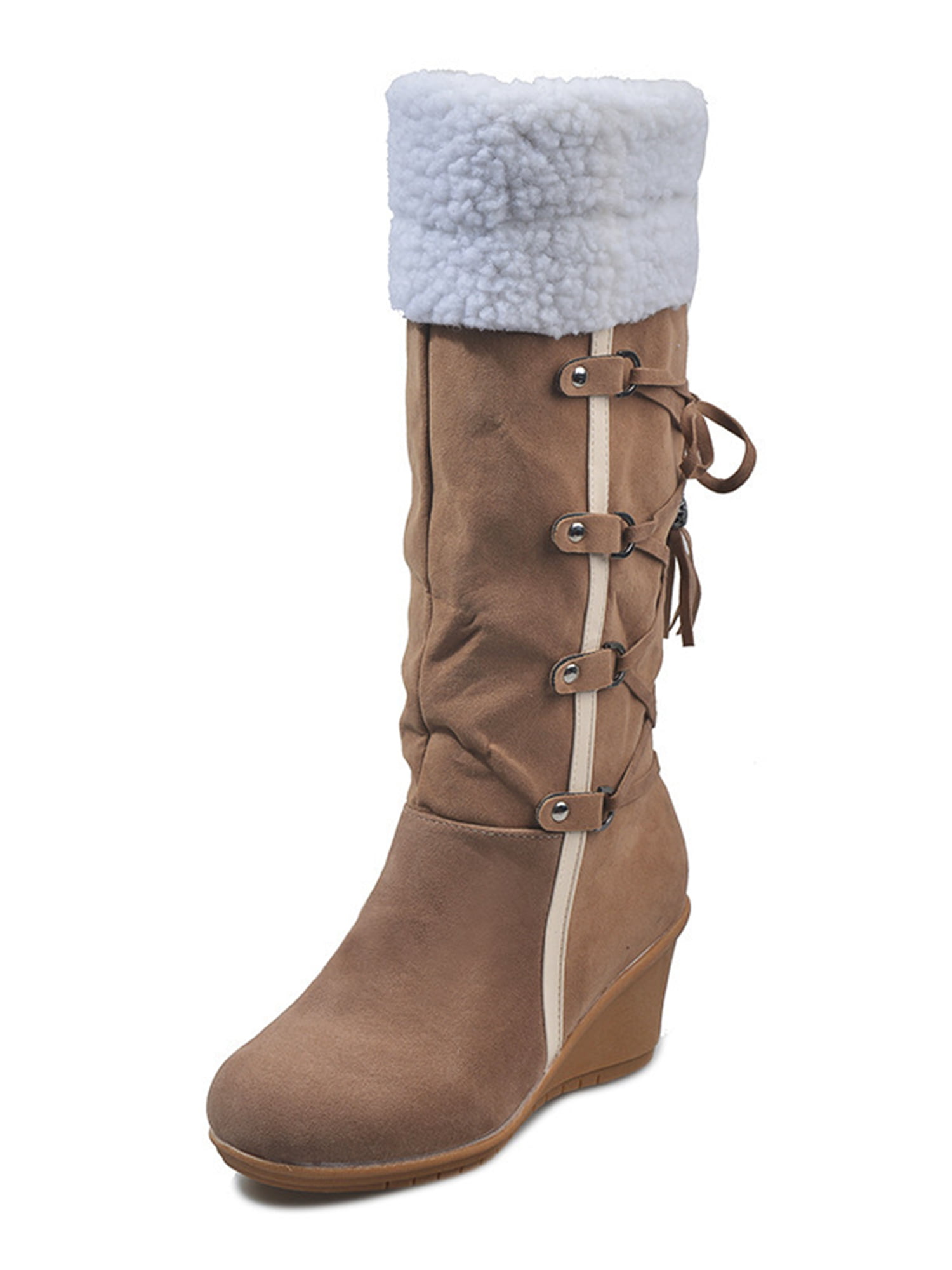 Womens faux Suede Knee High Boots Faux Suede Wedge Heel Shoes heel Ankle Boots 
