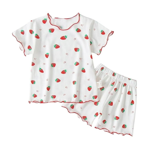 VOAVEKE Pyjamas pour Filles, Tenues d'Été pour Filles, Tenues pour Tout-Petites Filles Imprimé Mignon Ensemble Décontracté Tenues d'Été pour Petites Filles Blanc 1-2 Ans