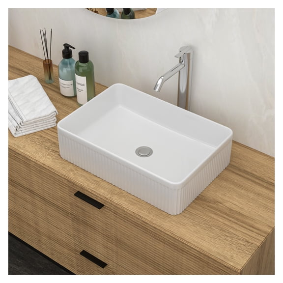 19.63"x13.69" White Ceramic Rectangular Vessel Bathroom Sink