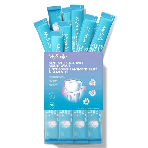 MySmile 10% Nano Hydroxyapatite Anti-Sensitivity Mouthwash, Travel Size Pockets Mouth Wash, Fluoride Free Alcohol-Free Remineralizers, Whitens Teeth, Enamel Strength Oral Rinse, Fresh Mint, 30 Pack