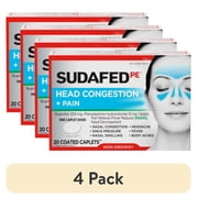(4 pack) Sudafed PE Non-Drowsy Head Congestion + Pain Relief Caplets, 20 Ct