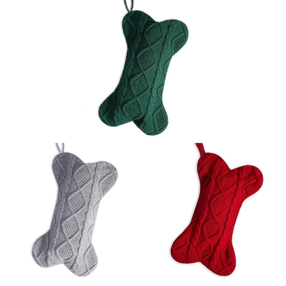 16.5 Inch Large Double Side Knitted Dog Christmas Stocking Bone Shaped Pet Stocking for Dogs Cats Pets Hanging Christmas Decorations with Cute Holiday Designs and Personalized Pet Theme