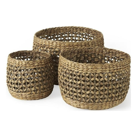Mercana Dakota Medium Brown Seagrass Round Basket in Set Of 3