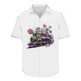thumbnail image 5 of TrendVibe365 Mardi Gras Button down Shirt Men Short Sleeve Plus Size Polyester Casual Button up Mask Printed Mardi Gras Celebrations Blouse Tops for Mardi Gras Event Purple S, 5 of 5