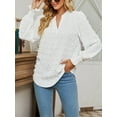 thumbnail image 2 of Liacowi Women Casual Shirt Swiss Dot V Neck Puff Sleeve Loose Fit Tops Solid Color T Shirt, 2 of 8