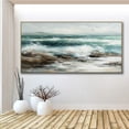 thumbnail image 5 of Ocean Serenity Abstract Oil Painting White Wave Textured Artwork Sky and Sea Canvas Large Coastal Wall Art for Living Room,Unstretched,Frameless,(102*204cm)40*80Inches, 5 of 5