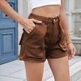 thumbnail image 4 of Pantalones Cortos Vaqueros de Verano para Mujer, Informales, con Cintura Elástica y Bolsillos Marrón L, 4 of 10