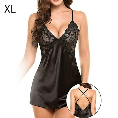 

ABIDE Dido Nightdress Lace Deep V Neck Dress Sleepwear Backless Nightgown