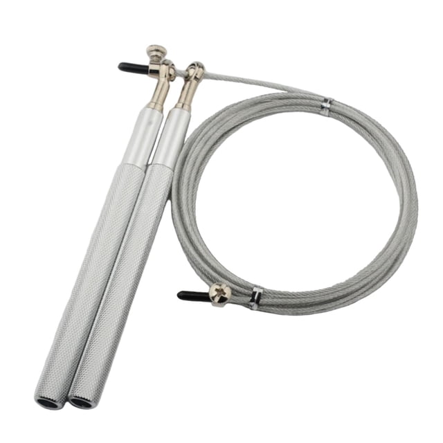 Cuerda de saltar de velocidad de 300 cm, longitud ajustable, para entrenamientos al aire libre y fitness. Plata fina