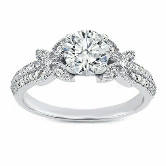 Delicate Butterfly Shank Design Diamond Ring, Pave Set Solitaire With Accent Diamond Engagement Ring, Round Diamond Ring, 925 Sterling Silver, 2.3 Ct Simulated Diamond, Birthday Gift Ring For Her