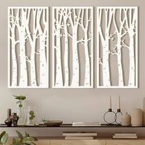 3 Panels Large Birch Tree Shape Boho 3D Hollow Wood Wall Art Natural Forest Tree of life wooden artwork Decorations for Living Room Bedroom Office
