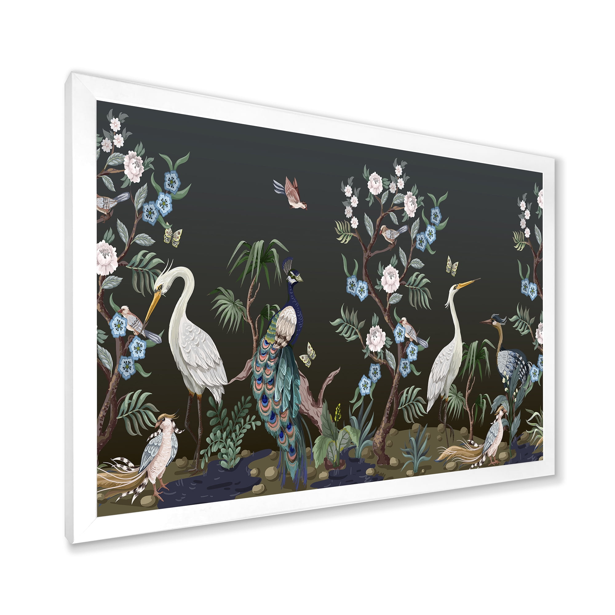 Designart 'Chinoiserie With Peonies and Birds IV' Traditional Framed Art Print