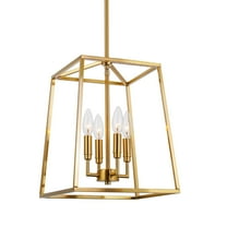 Kira Home Bellevue 16" 4-Light Modern Farmhouse Lantern Pendant Light, Adjustable Foyer Chandelier, Cool Brass Finish