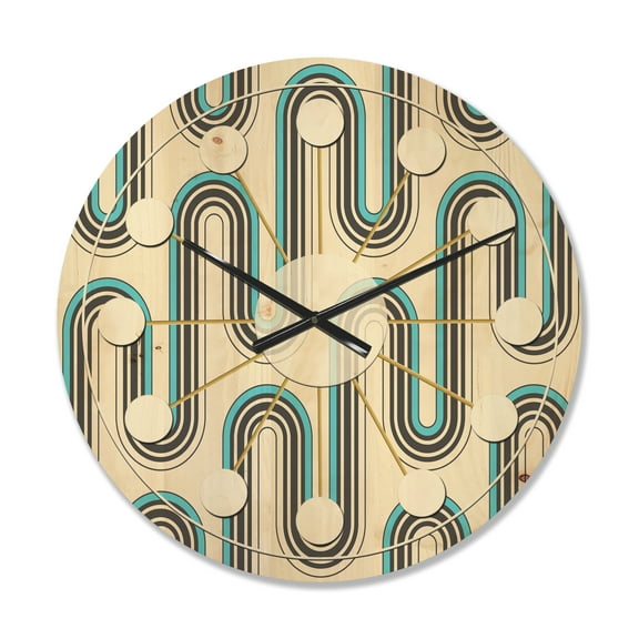 Designart 'Geometrical Abstract Retro Minimal Pattern IV' Mid-Century Modern Wood Wall Clock