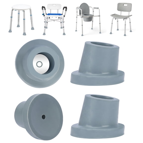 SupreGear Replacement Leg Caps for Shower Chairs and Transfer Benches, 1-1/8 Inch Rubber Tips, 4 Pack,Gray