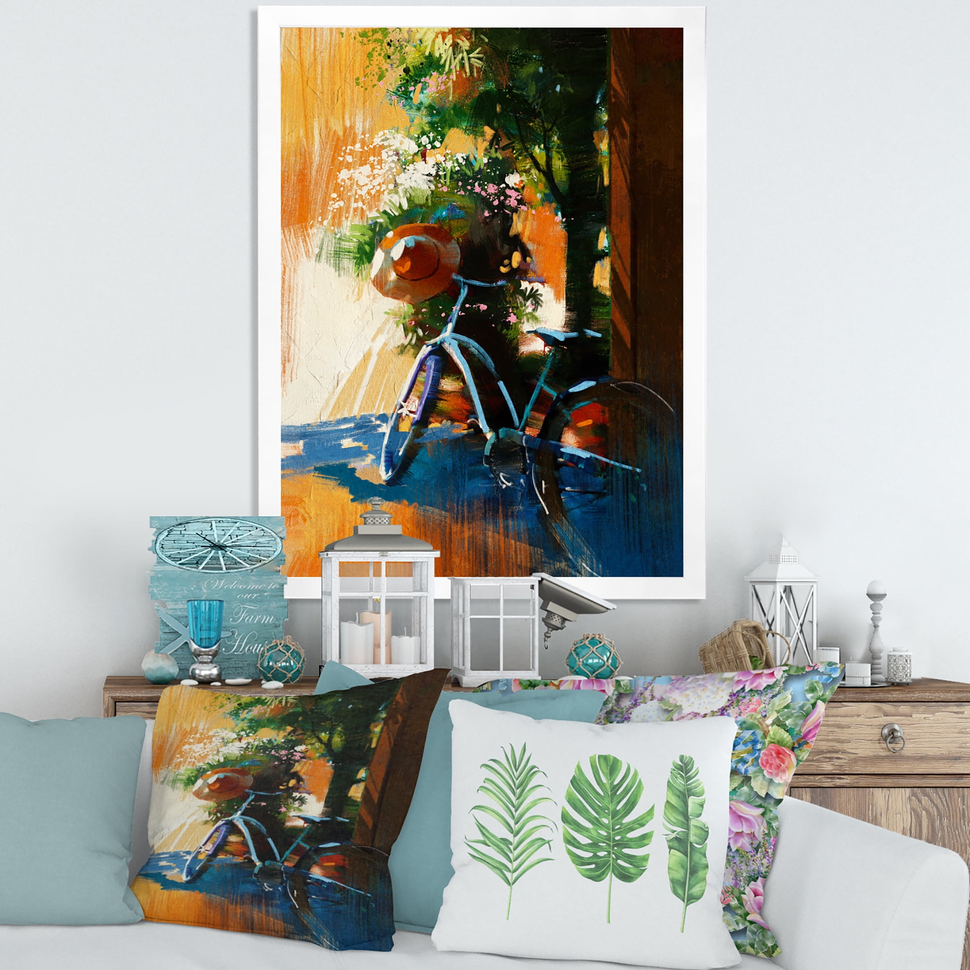Designart 'Ancient Bicycle and Old Hat On Summer Day' Vintage Framed Art Print