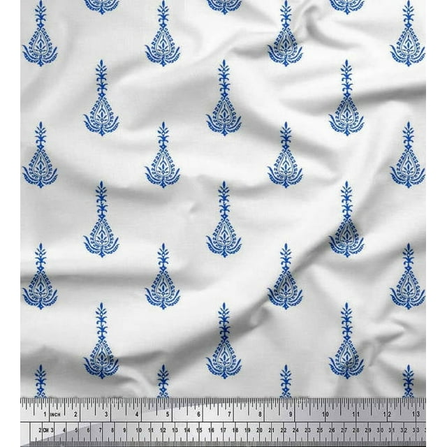 Soimoi Crepe Silk Fabric Leaves & Floral Block Print Sewing Fabric Yard 42 Inch Wide
