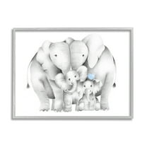 Stupell Industries Happy Elephant Family Blue Heart Pop Baby Animals Modern Drawing Gray Framed Art Print Wall Art, 24 x 30, Design by Studio Q