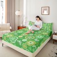 thumbnail image 3 of jejeloiu Vibrant Floral Queen Sheets For Men Women,Botanical Pattern Queen Sheet Sets,Green Yellow,4 Pieces,1 Flat Sheet, 1 Fitted Sheet and 2 Pillowcases, 3 of 6