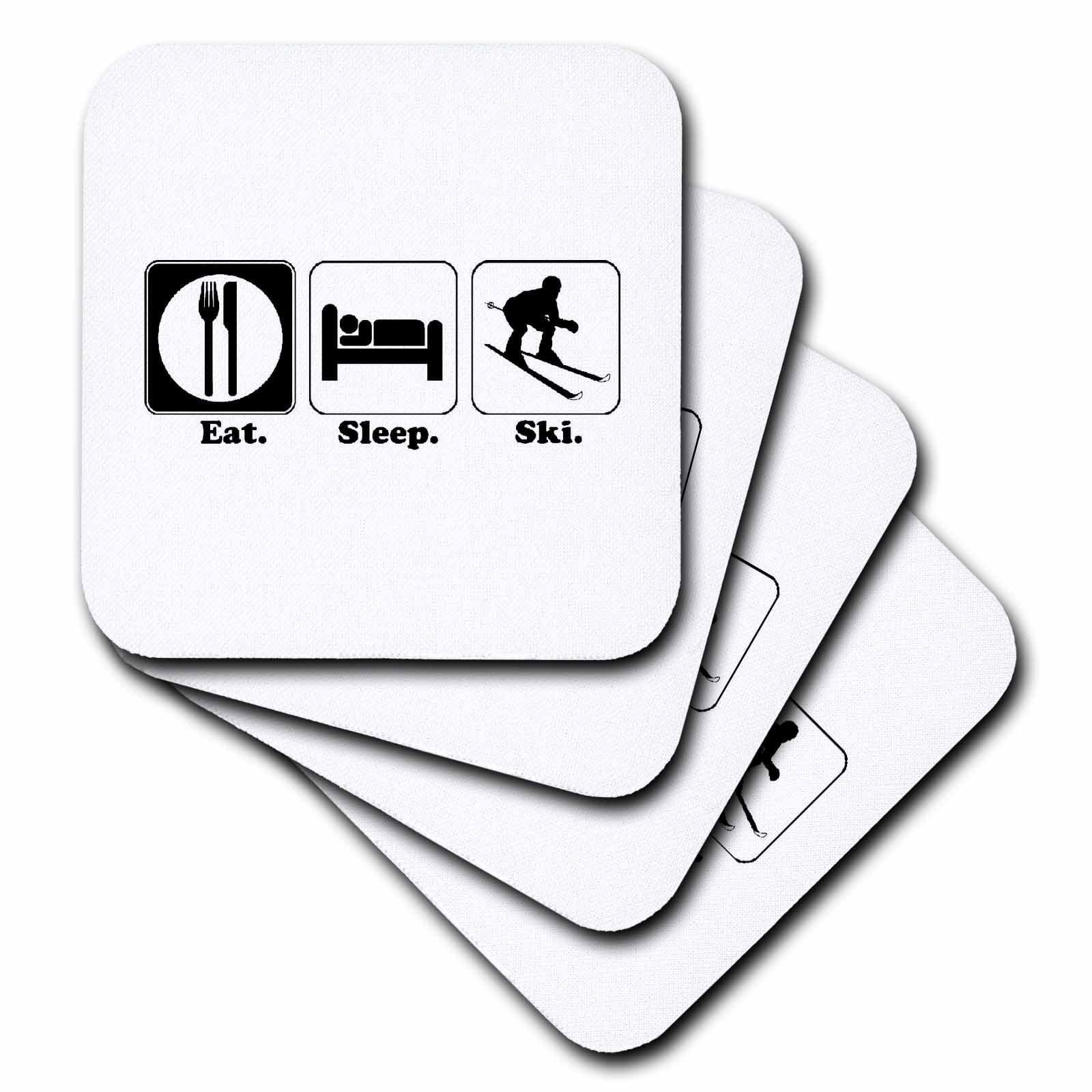 3dRose Funny Hobby Lifestyle Design Eat Sleep Ski, Ceramic Tile Coasters, set of 4 by 3dRose