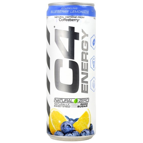C4 Explosive Energy, Natural Zero Carbonated Drink, Blueberry Lemonade, 12oz Cans, 12 Pack