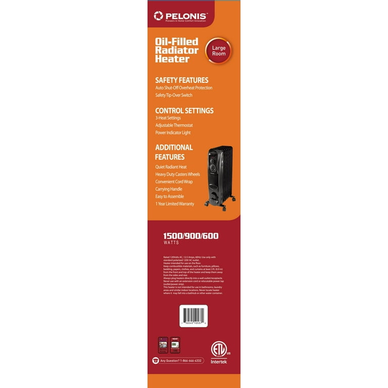 Pelonis Electric Oil-Filled Radiant Heater with Adjustable Thermostat,  HO-17LA1B, Black - Walmart.com