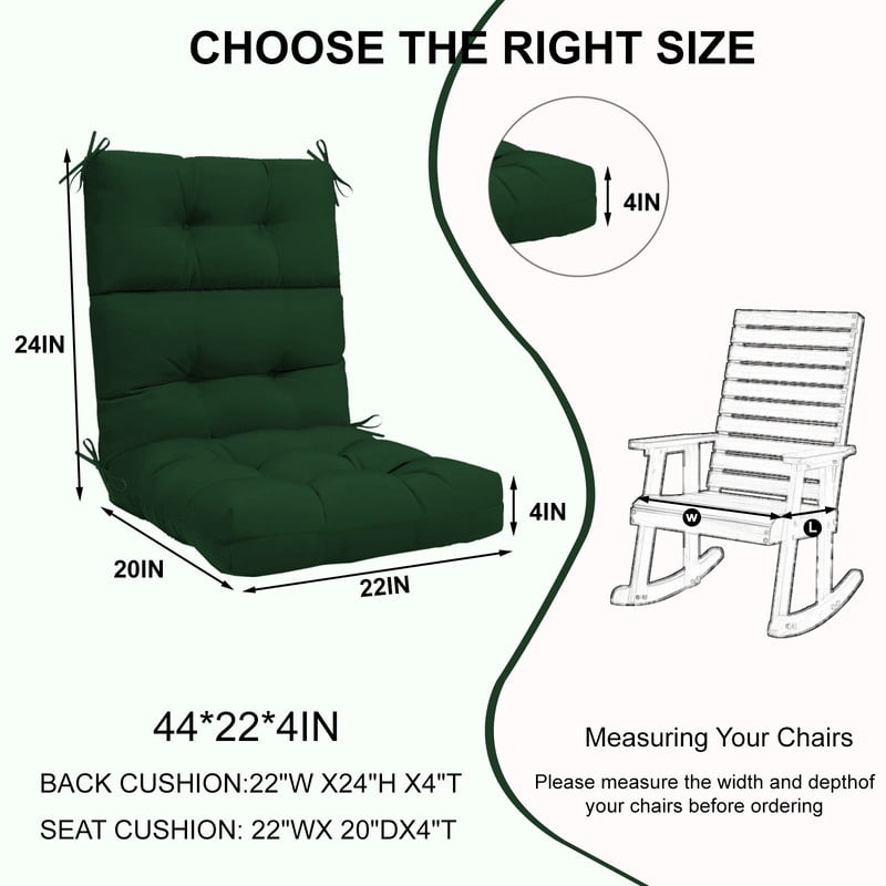 2pcs Rocking Chair Cushions Outdoor High Back Patio Cushion with Ties, Waterproo Seat and Back Replacement Cushion set