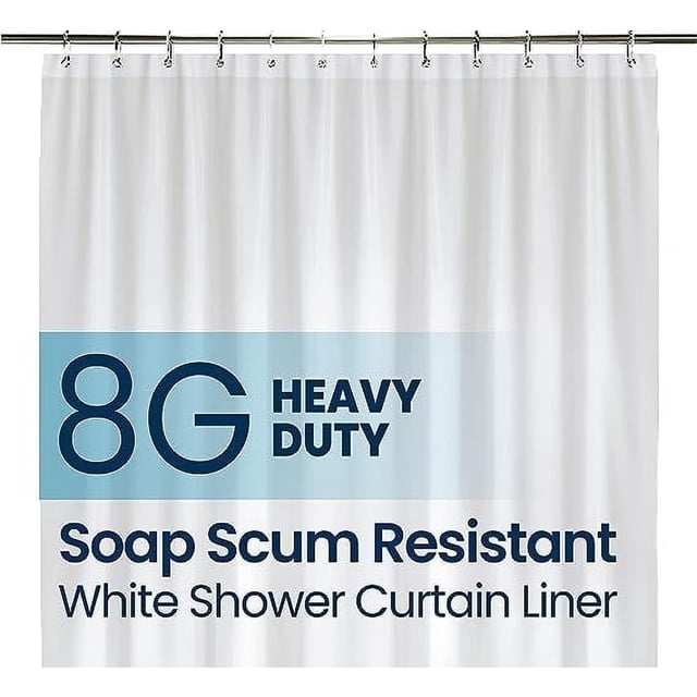 LiBa Forro para Cortina de Ducha de Baño PEVA 8G, Forro para Cortina de Ducha Resistente Al Agua, Blanco, 72" de Ancho x 96" de Alto