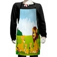 thumbnail image 1 of Nursery Kids Apron, Cartoon Style Lion Family in the Forest Africa Savannah Safari Habitat, Boys Girls Apron Bib with Adjustable Ties for Cooking Baking Painting, Green Pale Blue Yellow, by Ambesonne, 1 of 2