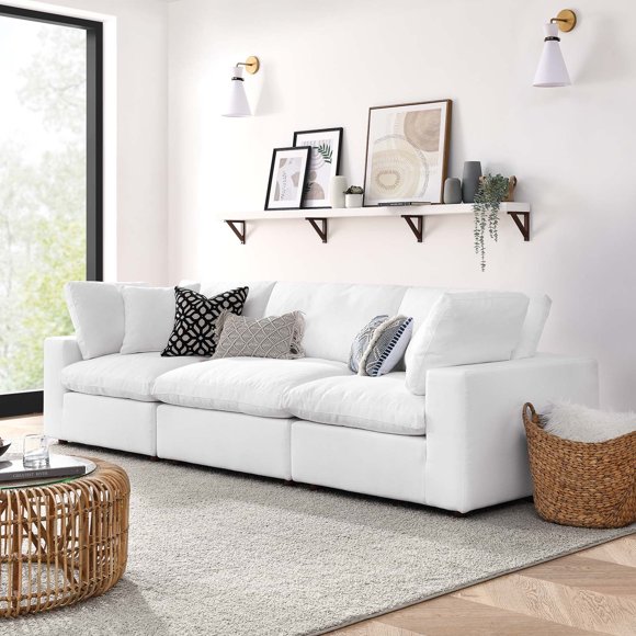 Modway Commix 3 Piece Down Filled Overstuffed Sectional Sofa Set in Pure White
