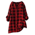 thumbnail image 2 of Hfnxid Womens Button Down Shirt Plus Size Flannel Long Sleeve Shirts Plaid Shackets V Neck Business Blouse Casual Loose Fit Going Out Top Red XXXXXL, 2 of 5