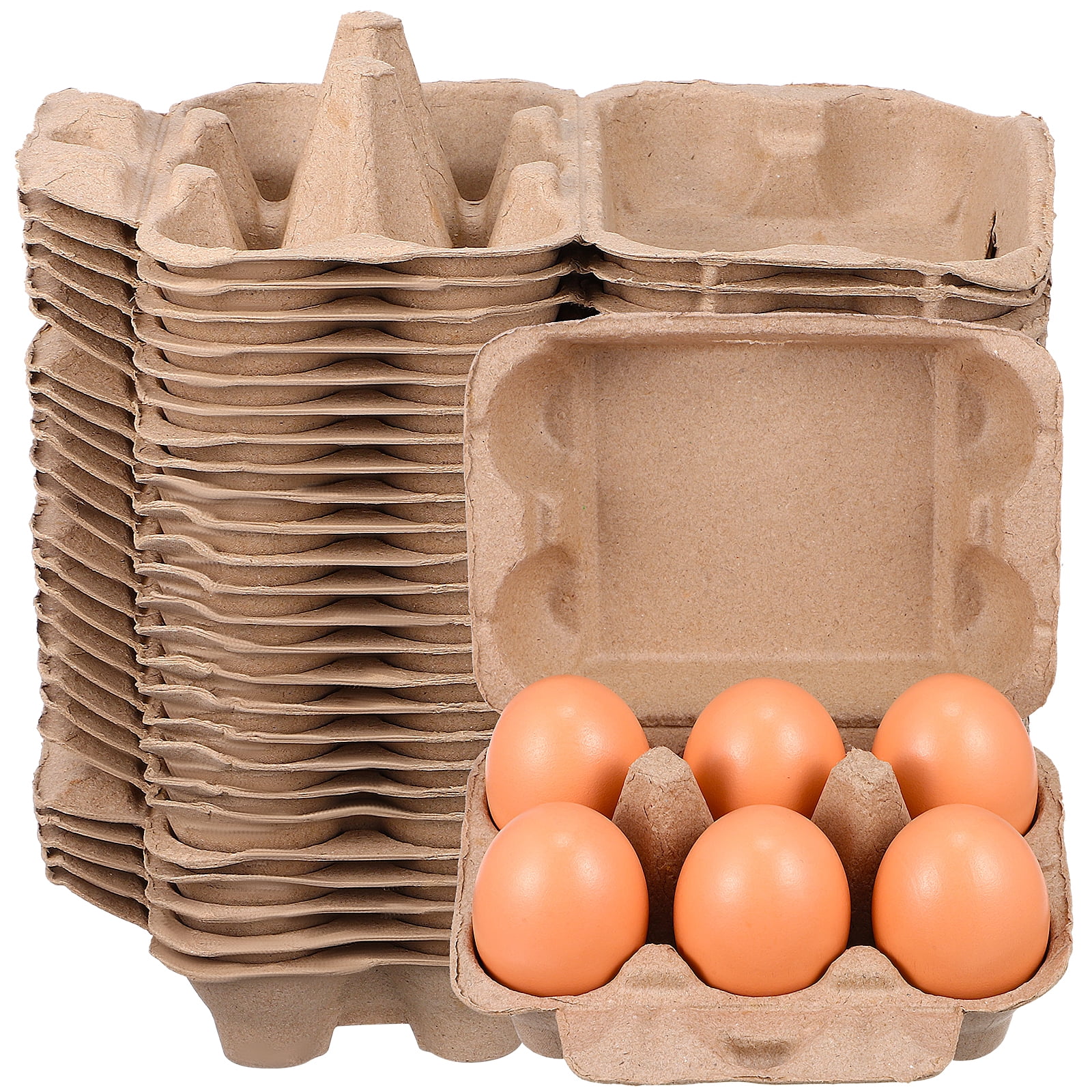 Blank Egg Cartons Bulk 25 Pack- Holds Up to Half Dozen 6 Count Eggs Cardboard Thickness Natural Pulp Egg Boxes