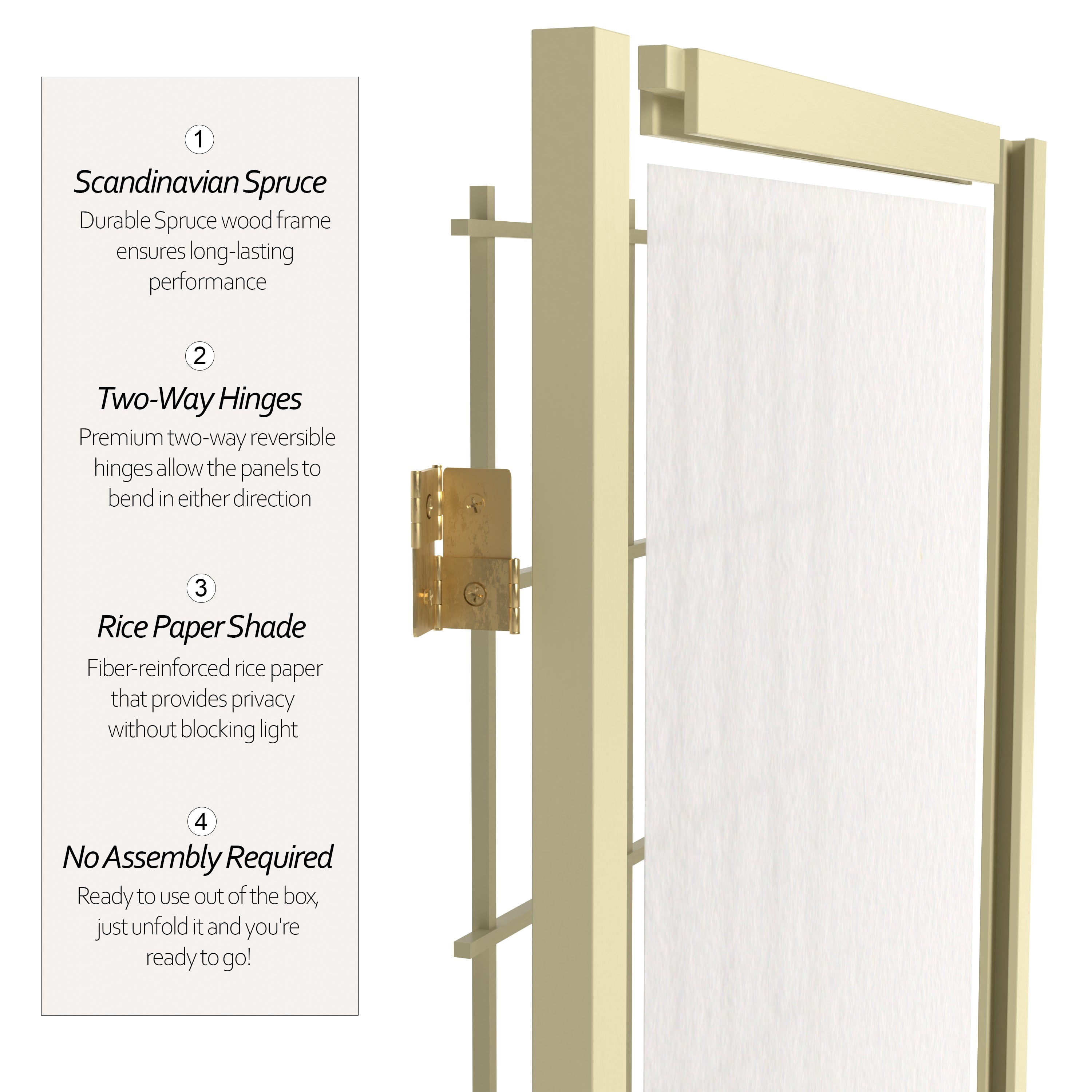 Red Lantern 6 ft. Tall Ivory Window Pane Shoji Screen - 5 Panels
