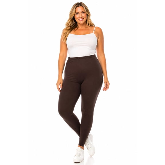 Women's Plus Size Microfiber Full Length Solid Leggings, Soft Stretch High Waist Pants