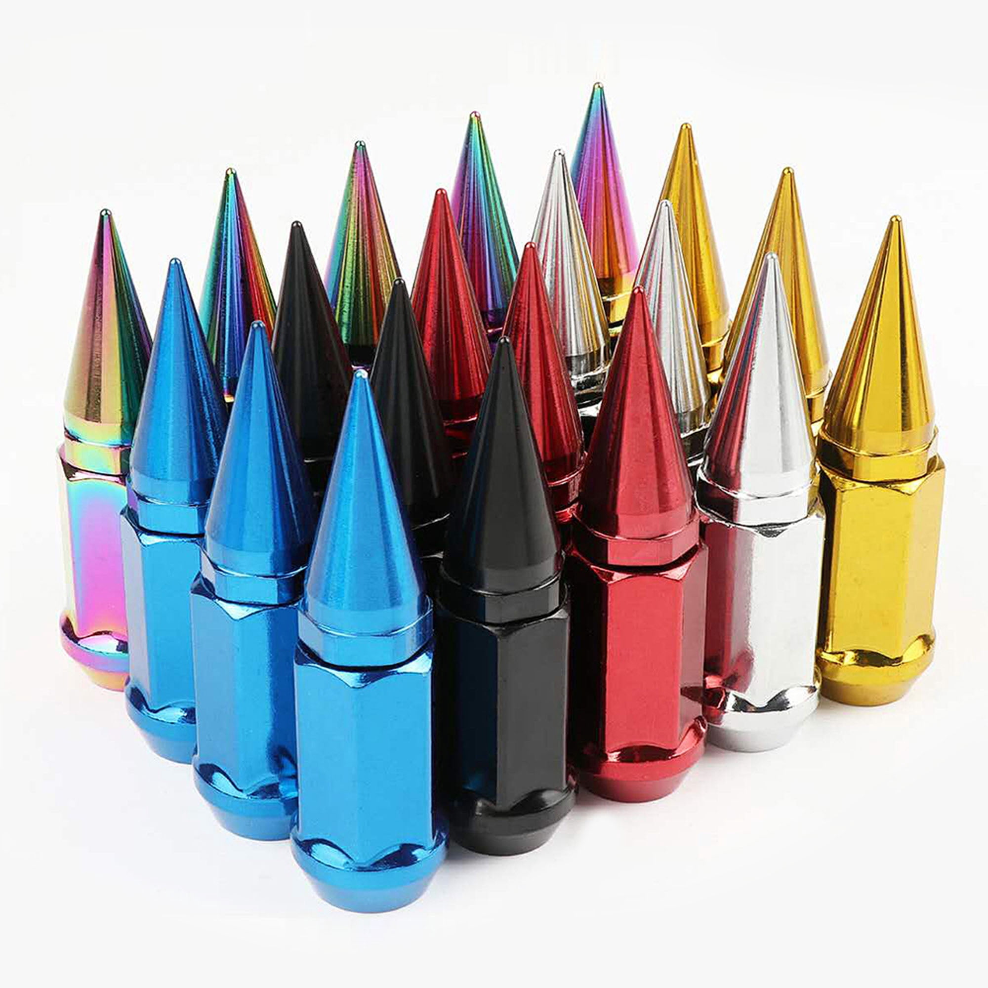 24 Sets Blue Universal 2pc Extended Spike Lug Nut M12x1.5 Conical Seat Hex 3/4