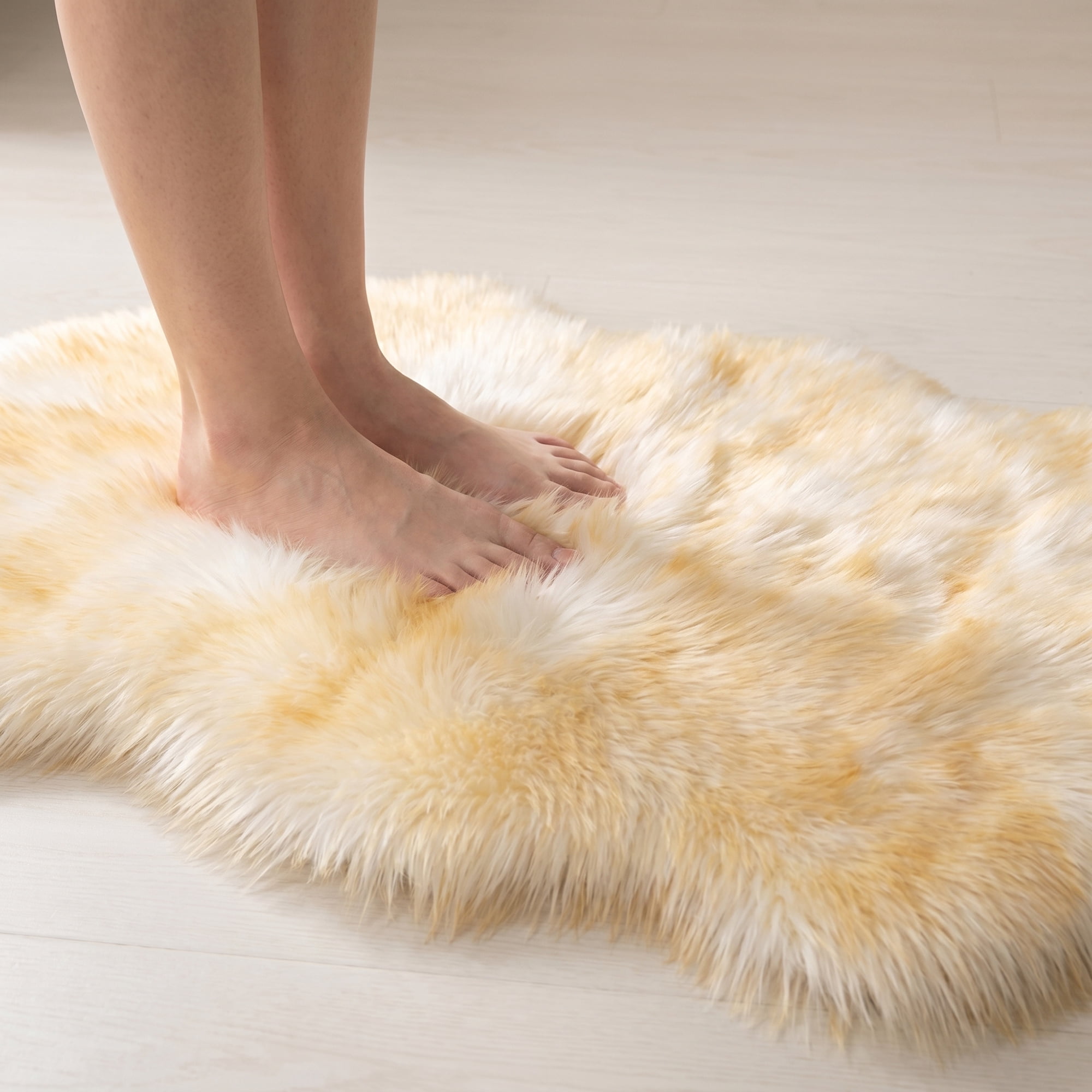 Unique Bargains Ultra Fluffy Bedroom Non Slip Fuzzy Shaggy Area Rug 35" x 24" White Yellow