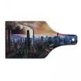 thumbnail image 1 of City Cutting Board, Futuristic Cityscape on Distant World Sci-Fi Inspired Design Planets in Sky, Tempered Glass Cutting and Serving Board, Wine Bottle Shape, Orange Blue Cinnamon, by Ambesonne, 1 of 1