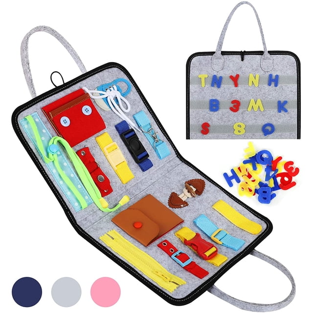 Esjay Busy Board para niños pequeños, juguetes Montessori para aprender habilidades motoras finas, tablero sensorial educativo con hebillas, actividades para niños pequeños para viajar, coche, avión (rosa) Zhivalor WMZL-1331-2