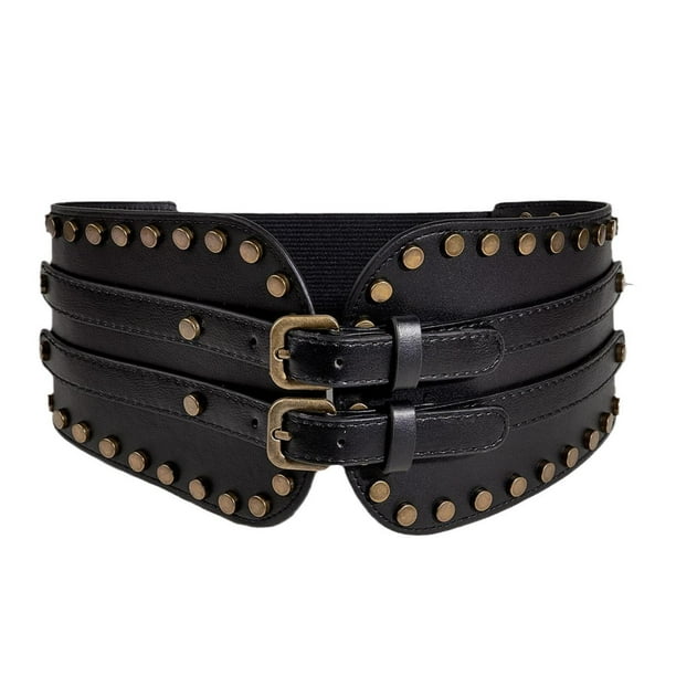 Cinturón de cintura para mujer PU cuero Cinch vestido cintura elástico corsé Cinch cinturón para damas camisas ropa de disfraces fiestas temáticas de negro Fernando Cinturón